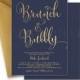 BRUNCH & BUBBLY INVITATION Bridal Shower Invite Navy Blue and Gold Glitter Calligraphy Modern Classic Free Shipping or DiY Printable- Mila