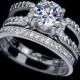 Fancy Bridal Set Ring 1.25 Carat Round Cut Cubic Zirconia Two Ring Set Engagement Ring Wedding Set Ring Stacking Half Eternity Band, AR0131