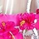 Hot Pink Hibiscus Wedding ring bearer pillow and flower girl basket, spring - summer wedding accessories