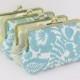 Yellow and Turquoise Blossoms Bridesmaid Wedding Clutch - Set of 4