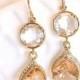 Gold Peach Earrings Clear Crystal Earrings Coral Wedding Champagne Sapphire Earring Bridal Jewelry Peach Bridesmaid Earrings Peach Wedding