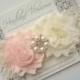 SHOP BEST SELLER - Blush Pink and Ivory Chiffon Flower with Rhinestone Pearl Lace Headband - Newborn Baby - Wedding Flower Girl - Photo Prop