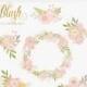 Blush Pink Spring Flowers ClipArt Intant Download Digital High Resolution Floral Wreath Handpainted Floral Baby Wedding Invitation DIY