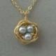 Bird nest, Gold nest with pearl, Gold necklace, Nature, Gift for Mom, Gift for Grandma, Simple, Everyday jewelry