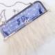 Ostrich Feather Bridal Clutch -silver frame- Ivory, wedding clutch, ready to ship, something blue