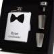 1, Personalized Groomsmen Gift, Black Bow Tie Flask Gift Set