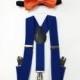 toddler bowtie and suspenders - blue toddler suspenders and orange bowtie set - for baby boy/girl parties, ring bearer, birthday party