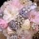 Romantic Fabric Flower and Brooch Bouquet -  Blush Pink, Grey & Ivory, OR YOUR COLORS