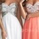 Floor Length Night Moves 6613 White/Coral Strapless Prom Gown