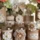 10x natural color lace and burlap covered mason jar vases, wedding, bridal shower, baby shower decoration