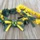Oregon Ducks Inspired Dark Green & Yellow Bridal Satin Wedding Keepsake Or Garter SET