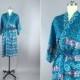 Silk Robe / Silk Sari Robe / Silk Kimono Robe / Vintage Indian Sari / Silk Dressing Gown Wedding Lingerie Boho Bohemian Turquoise Blue Dots