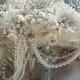 Vintage Style Ivory Cascading Jeweled Bouquet- DEPOSIT for an Elegant Ivory Cascading Brooch Bouquet, Ivory Wedding Bouquet, full price 565