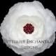 Diamond White English Rose Bridal Hair Flower Clip with Crimson Red Rhinestone Center