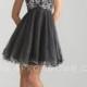 Black Short Beaded Embellishment Party Dress by Night Moves 6739