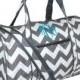 Duffle Bag Personalized  Overnight Cheer Bridesmaid Chevron Gray Monogram Duffel Bag 17.5"