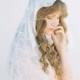 Fingertip Length Wedding Veil - Cotton Voile Floral Embroidered Mantilla Bridal Veil, Ivory Wedding Veil - Style 404