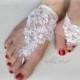 Barefoot Sandals - Foot Jewelry - White Lace - Beach Wedding - Bottomless Sandals - Brides Bridesmaids - Reception Shoes - Belly Dancing