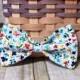 White Colorful Spring Flowers Bow Tie, Hair Clip, Headband or Pet Bow Tie