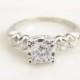 Vintage 14k White Gold Diamond Engagement Ring Solitaire with Accents/ Estate Mid Century Art Deco