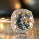 Natural Aquamarine Engagement Ring in 14k Rose Gold 8x8mm Cushion Aquamarine Ring Halo Diamond Wedding Ring (Custom Made Ring Available)
