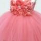 Coral Flower Girl Dress -  Coral Tulle Dress - Coral Tulle Flower Girl Dress - Fancy Little Girl Dresses - Special Occasion Girls Dress