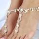 Barefoot Sandals With Rhinestones And Pearl Beads. Beach Wedding Barefoot Sandals, Silver Pearl Anklets, Foot Jewelry - 'LAI LANI B1422'