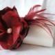 Bridal Clutch Winter Wedding Collection/ Ivory Satin Clutch with Burgundy Fabric Flower