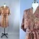 Silk Robe / Silk Sari Robe / Silk Kimono Robe / Vintage Indian Sari / Silk Dressing Gown Wedding / Boho Bohemian / Orange Tan Floral Print