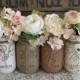 Set of 4 Pint Mason Jars, Ball jars, Painted Mason Jars, Flower Vases, Creme, Tan and Brown Wedding Mason Jars