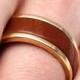 Handmade 14k Yellow Gold Wedding Band With Pear Wood Inlay, Titanium and Natural Wood Jewelry