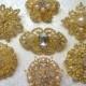 7 pc. GOLD Finish Crystal Pearl Rhinestone Brooches Wedding Brooch Bouquet Wedding Invitations Dress Sash