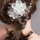 Bridal Flower Headpiece, Bridal Rhinestone Hair Comb, Wedding Flower Hair Comb - Rosemary