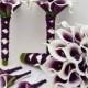 Picasso Real Touch Calla Lily Bridal Bouquet Groom's Boutonniere Bridesmaids' Bouquets Groomsmen Boutonnieres White Plum Purple Wedding