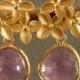 Lavender Glass Cherry Blossoms Gold Bridesmaid Earrings, Wedding Earrings, Bridal Earrings, Gold Earrings, Bridesmaid Gifts (3279)