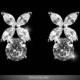 6 Carat Cubic Zirconia Marquise Round Cut Flower Cluster Stud Earrings, Vintage Floral CZ Diamond Statement Studs, Bridal Bridesmaid Studs