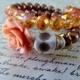 Peaches and Gold Sugar Skull Bracelet - Peach Rose - Copper Beads - Gold Iridescence - Sparkles - Sugar Skull Jewelry, Day of the Dead
