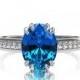 Blue topaz ring, engagement ring, diamond, blue topaz engagement, white gold, solitaire, oval cut, unique, custom