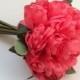 Artificial Flowers - One CORAL Peony Bouquet - BUDGET Silk Flowers, Wedding Flowers, Wedding Bouquet