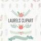 Laurel Clipart, Digital Laurels Clip Art, Hand Drawn Laurel Wreath Leaf, Pastel, Arrow Clipart, Floral Clip Art, Wedding Invitation Clipart