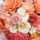 Paper Bouquet - Paper Flower Bouquet - Wedding Bouquet - Toss Bouquet - Peach and Coral - Custom Made - Any Color