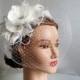 BIRDCAGE VEIL vintage style wedding headdress. Ivory, champagne  wedding hat,bridal hat. Amazing fascinator, hair flower, feathers.