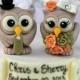 Owl wedding cake topper with banner, wedding succulent bouquet, customizable love birds