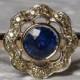 Blue Sapphire Engagement Ring, Cornflower Blue Ceylon Sapphire in Yellow Gold Poppy Ring with Yellow Diamonds