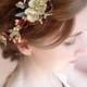 wedding headband, burgundy and gold bridal hair piece, bridal hair vine, burgundy wedding, marsala bridal headband, champagne hair flower
