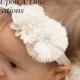 Ivory Christmas Headband - Baby Girl Holiday Dressy Hair Bow - Little Girl's Satin & Pearl Satin Flower HairBow - Baby Girls Baptism