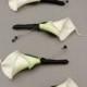 Real Touch White Calla Lily Boutonnieres Groom Groomsmen Wedding Flower Package Black Ribbon - Customize for Your Wedding Colors