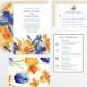 Watercolor Orange and Blue Floral Wedding Invitation, Wedding Announcement, Save The Date