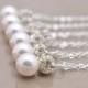 Set of 6 Bridesmaid Necklaces, Pearl and Rhinestone Necklaces, 6 Pearl Necklaces, Pearl and Crystal Necklaces, Sterling Silver Chain 0192