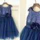 Navy Blue Sequin Tulle Flower Girl Dress Children Toddler Party Dress for Wedding Junior Bridesmaid Dress